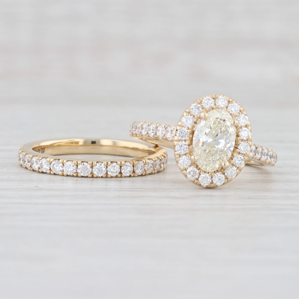 Light Gray New 2.13ctw Diamond Halo Engagement Ring Wedding Band Set 14k Gold Sz 6.5 GIA