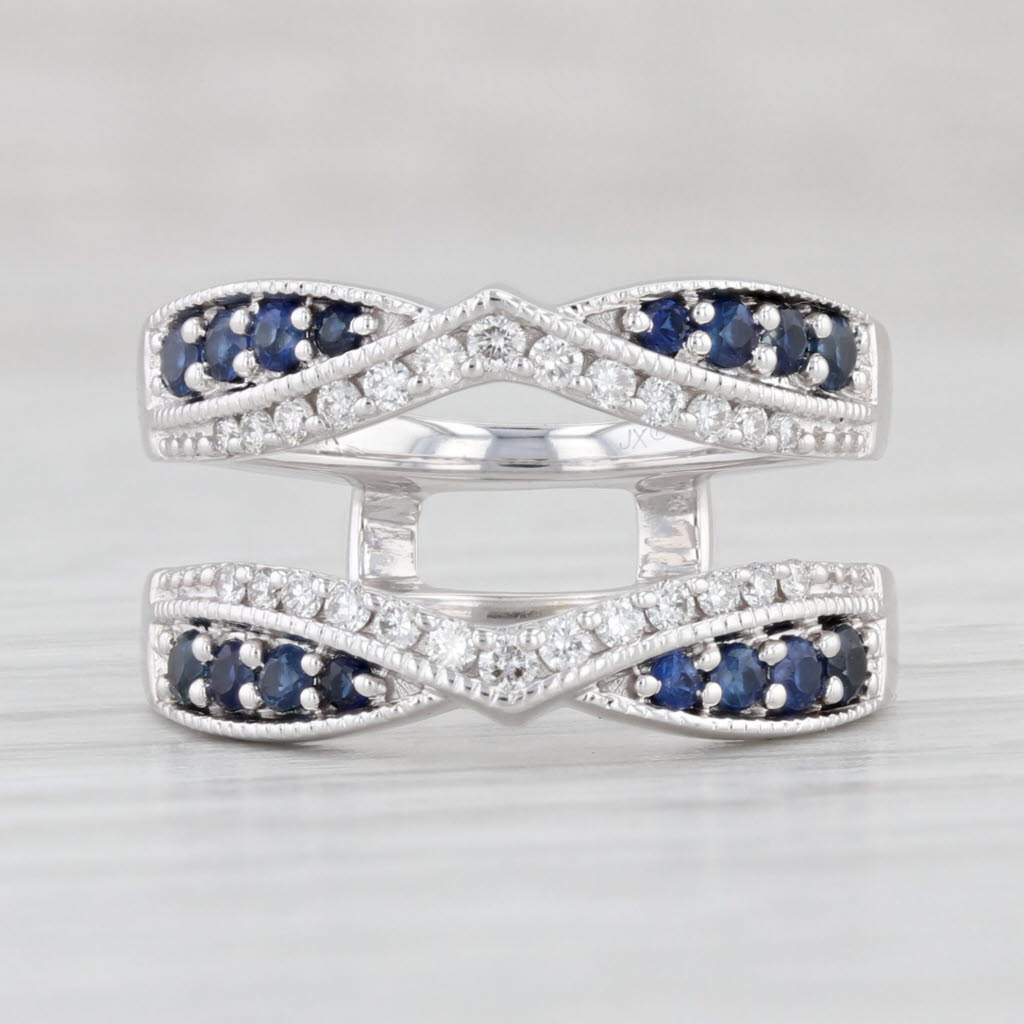 Light Gray 0.75ctw Sapphire Diamond Ring Jacket 14k White Gold Size 3.75 Wrap Guard