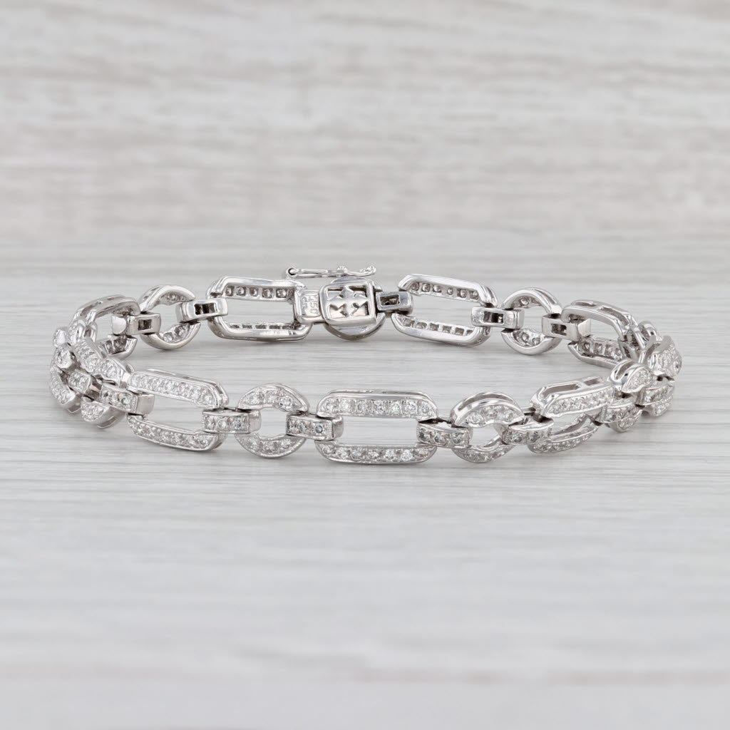 Light Gray 1.25ctw Diamond Circle Bar Link Bracelet 18k White Gold 7" 6.6mm