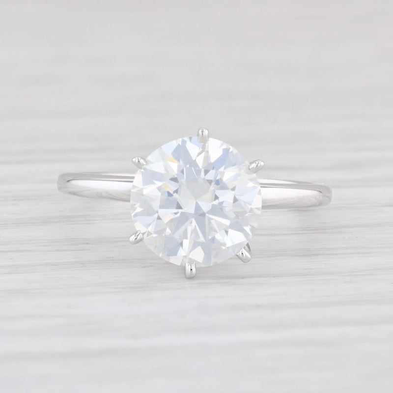 Light Gray 2.50ct Moissanite Engagement Ring 18k White Gold Round Solitaire Size 6.75