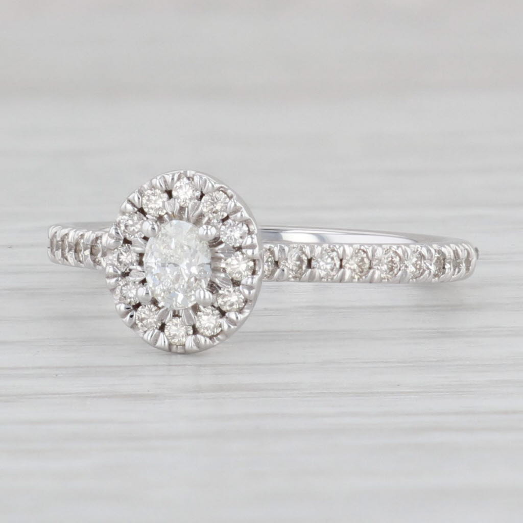 Light Gray New 0.50ctw Oval Diamond Halo Engagement Ring 14k White Gold Size 7.25