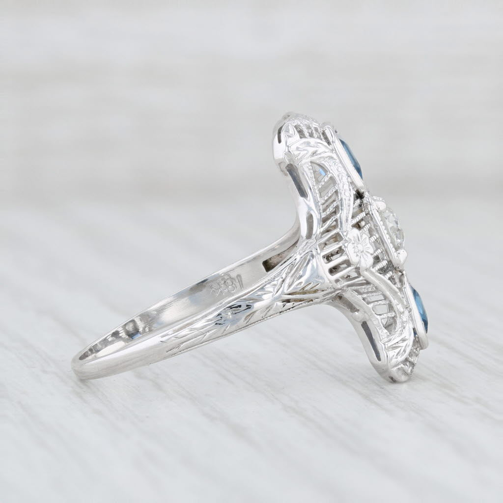 Light Gray Art Deco 1.07ctw Synthetic Blue Sapphire Diamond Ring 18k White Gold Size 8.5