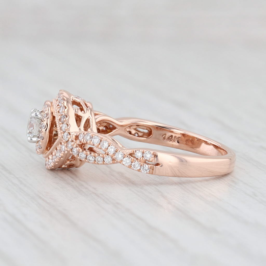 Light Gray 0.45ctw Round Diamond Halo Engagement Ring 14k Rose Gold Size 7