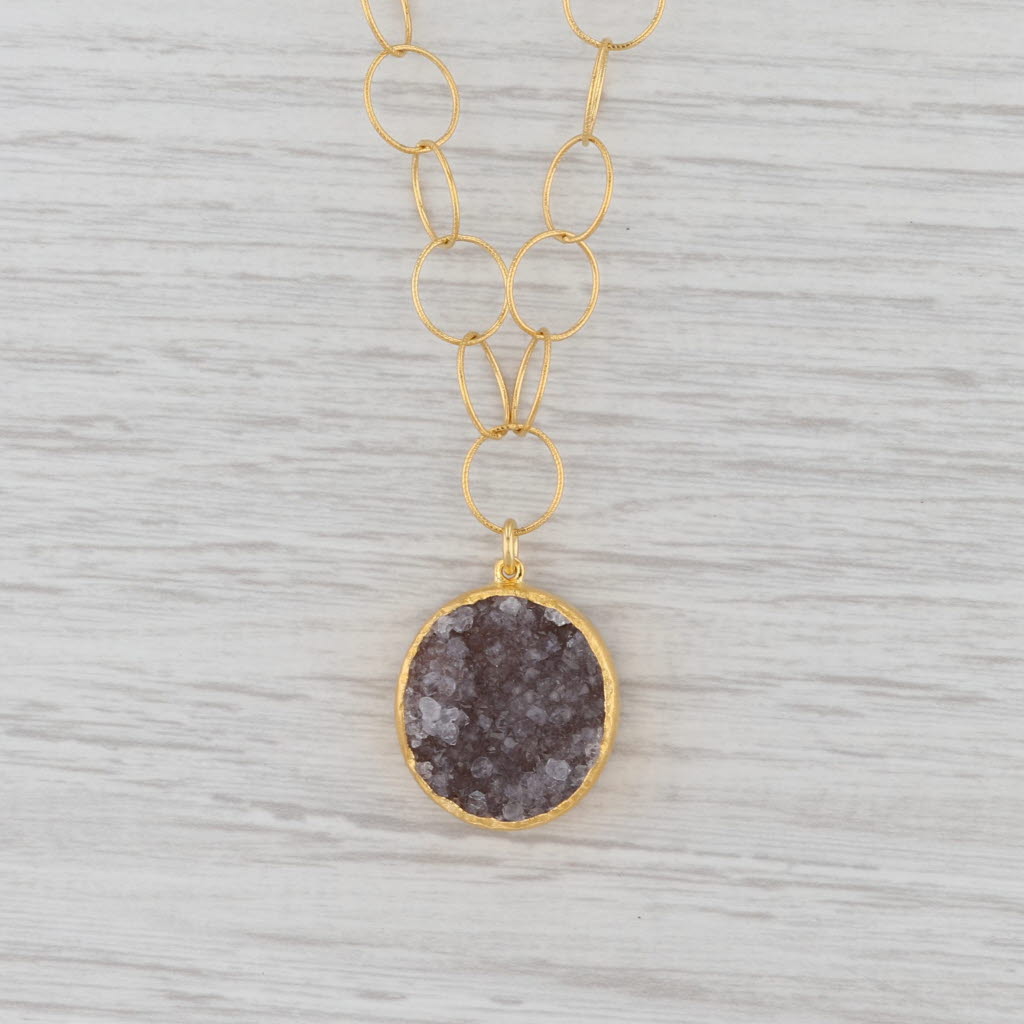 Gray New Nina Nguyen Gray Duzy Quartz Pendant Necklace 19.5" Sterling Gold Vermeil
