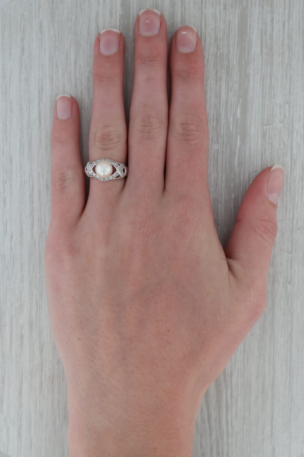 Rosy Brown Saltwater Cultured Pearl Diamond Ring 14k White Gold Size 7