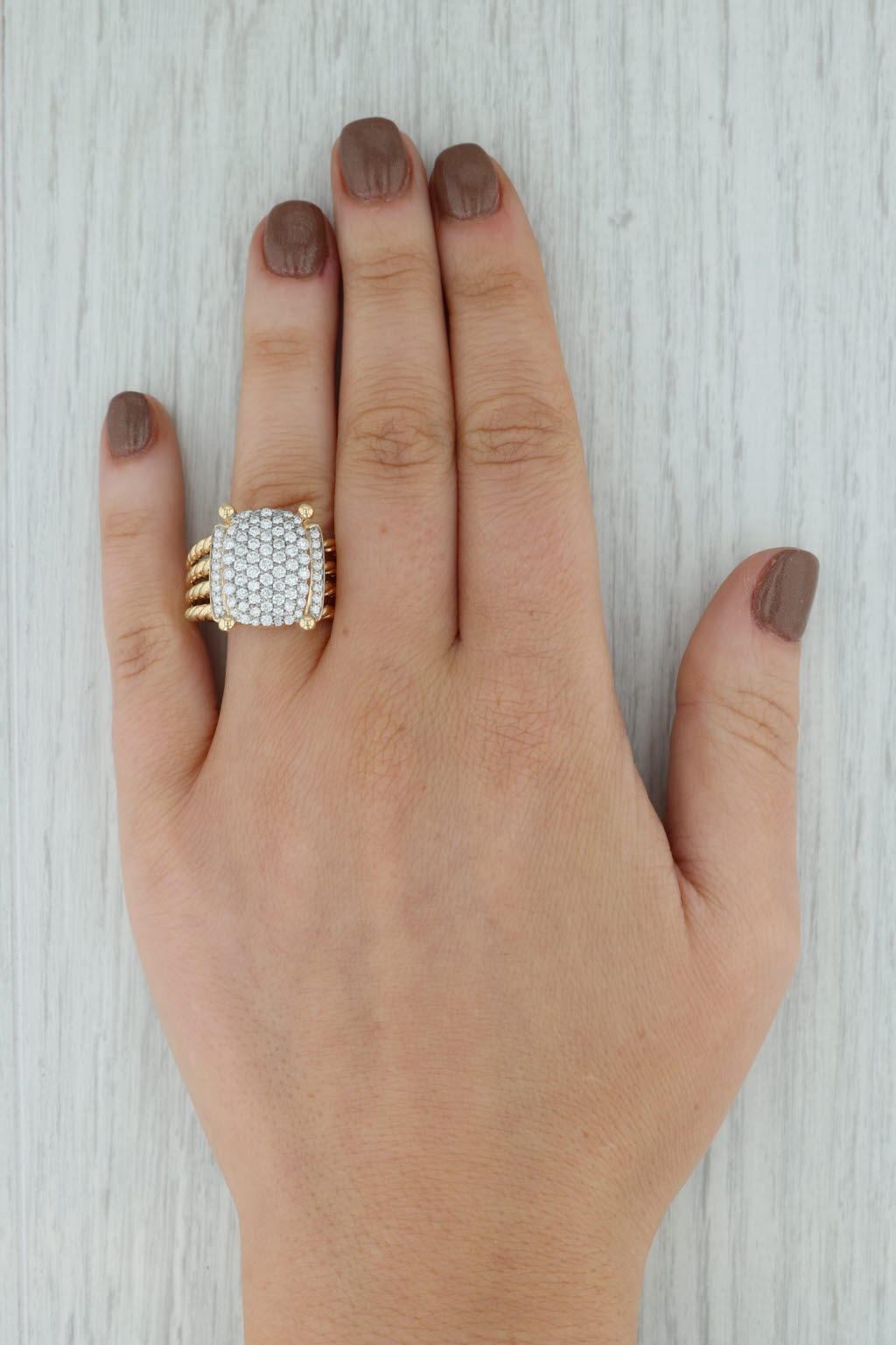 Dark Gray David Yurman Wheaton Ring with Pouch 1.13ctw Diamond Cluster 18k Yellow Gold