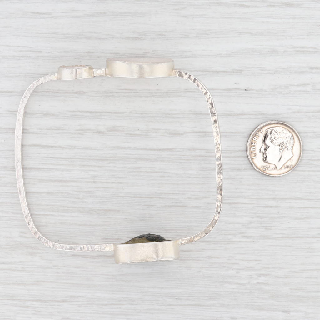 Light Gray New Nina Nguyen Agate White Druzy Quartz Geode Bangle Bracelet Sterling Silver