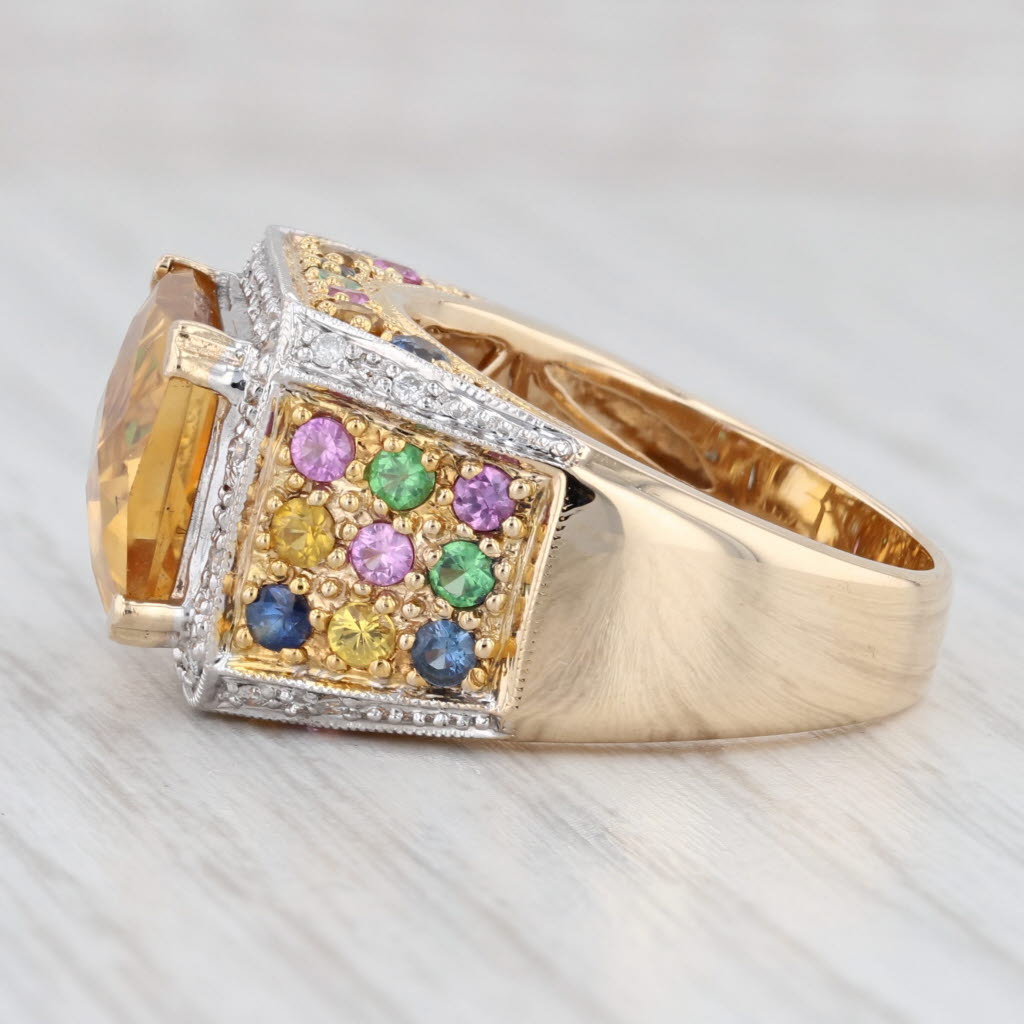 Light Gray 9.44ctw Citrine Sapphire Zircon Tsavorite Diamond Halo Cocktail Ring 14k Gold