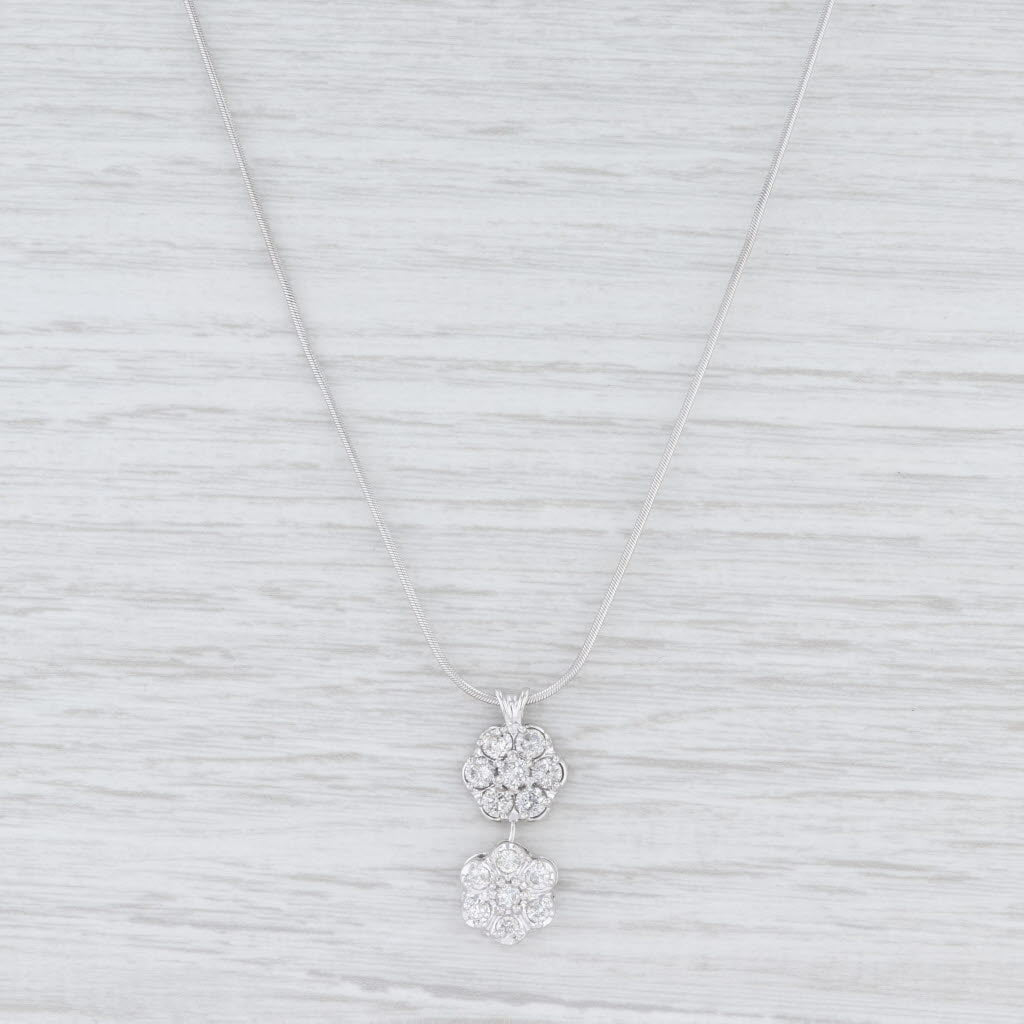 Light Gray 1.35ctw Diamond Flower Drop Pendant Necklace 14k White Gold 18" Snake Chain