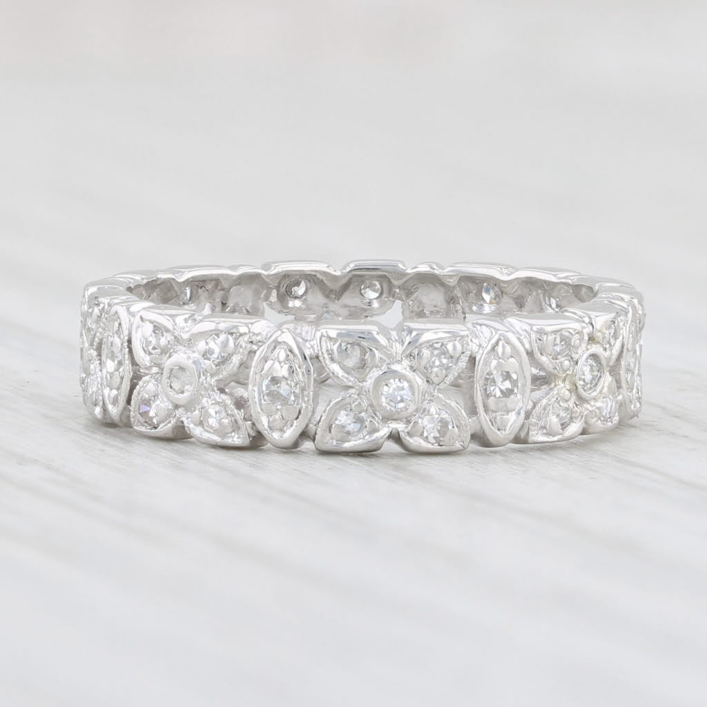 Light Gray 0.16ctw Floral Diamond Eternity Ring Platinum Size 5 Stackable Wedding Band