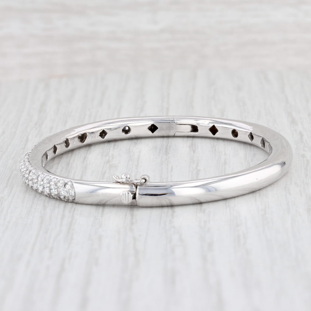 Light Gray 3ctw VS2 Pave Diamond Bangle Bracelet 18k White Gold 6.5” 4.6mm