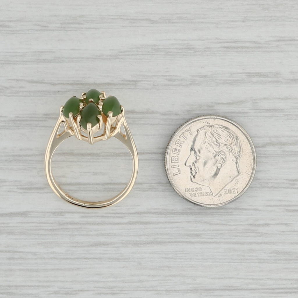 Gray Green Serpentine Cluster Ring 14k Yellow Gold Size 4.5