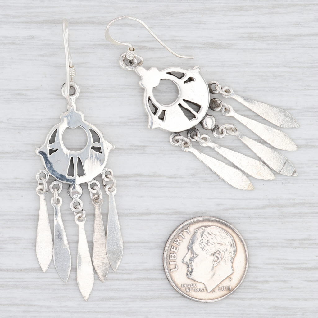 Light Gray New Fringed Circle Earrings Sterling Silver 925 Hook Posts Pierced Dangle