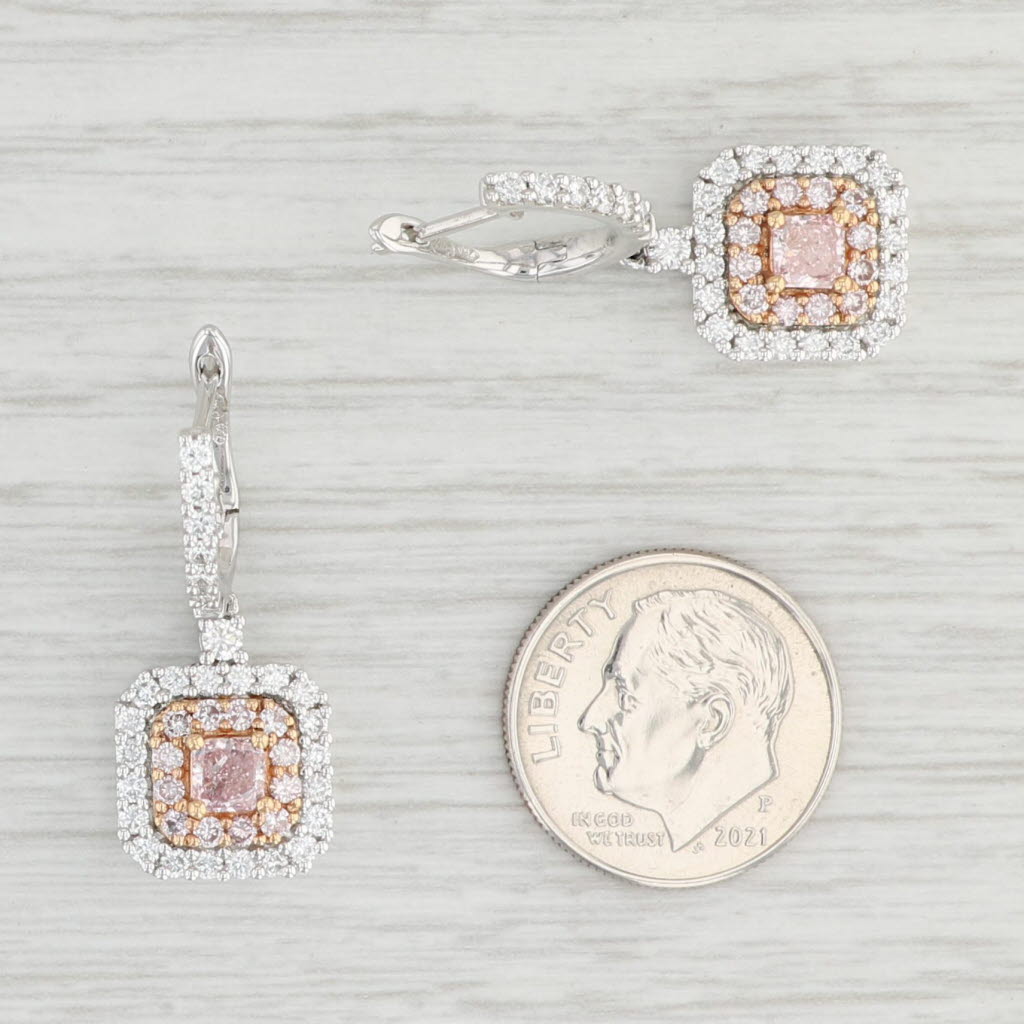 Light Gray Luca 1.66ctw Pink Diamond Halo Dangle Huggie Hoop Earrings 18k Gold Carte Blu