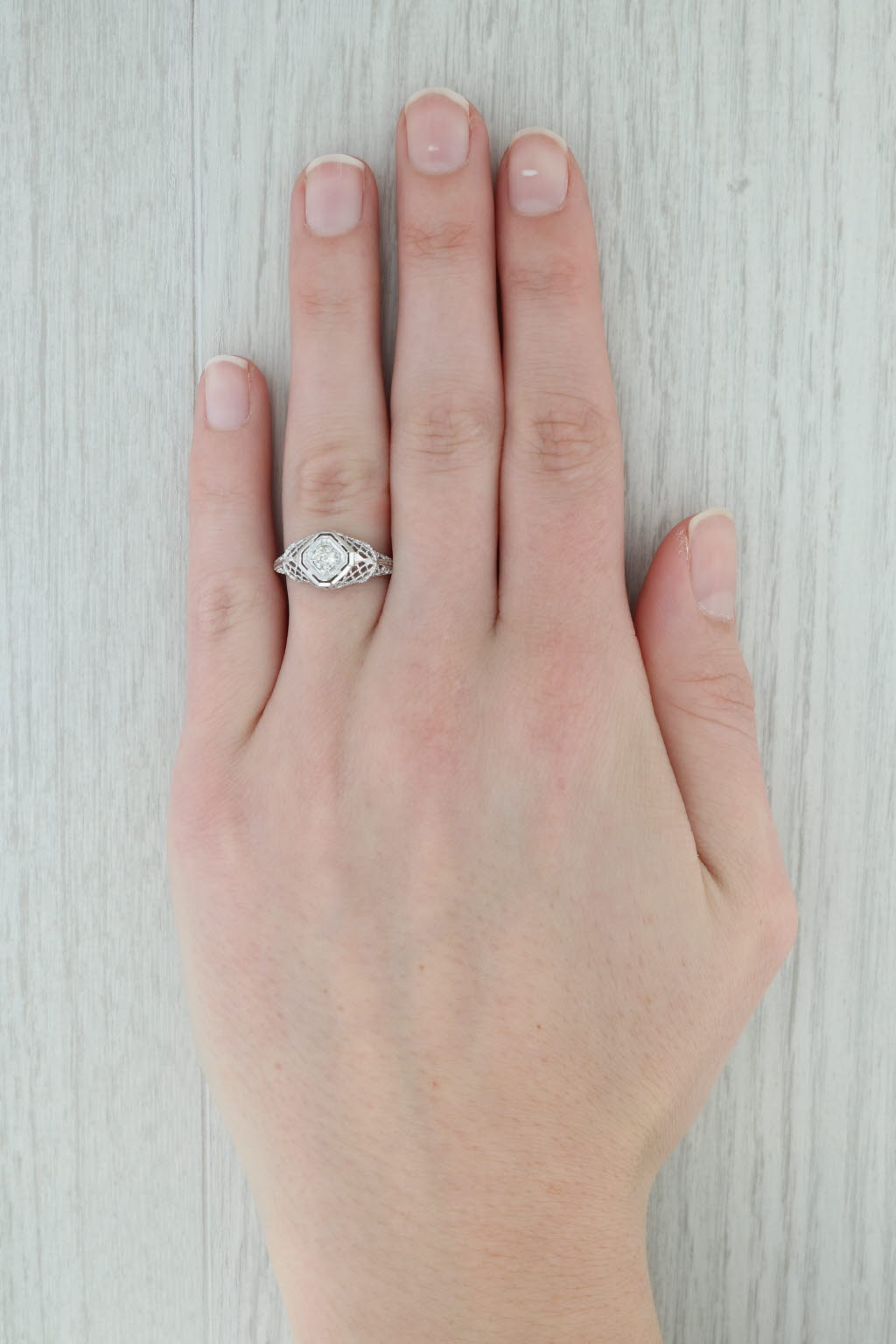 Gray 0.25ctw Diamond Solitaire Engagement Ring 14k Gold Antique Style Filigree Size 7