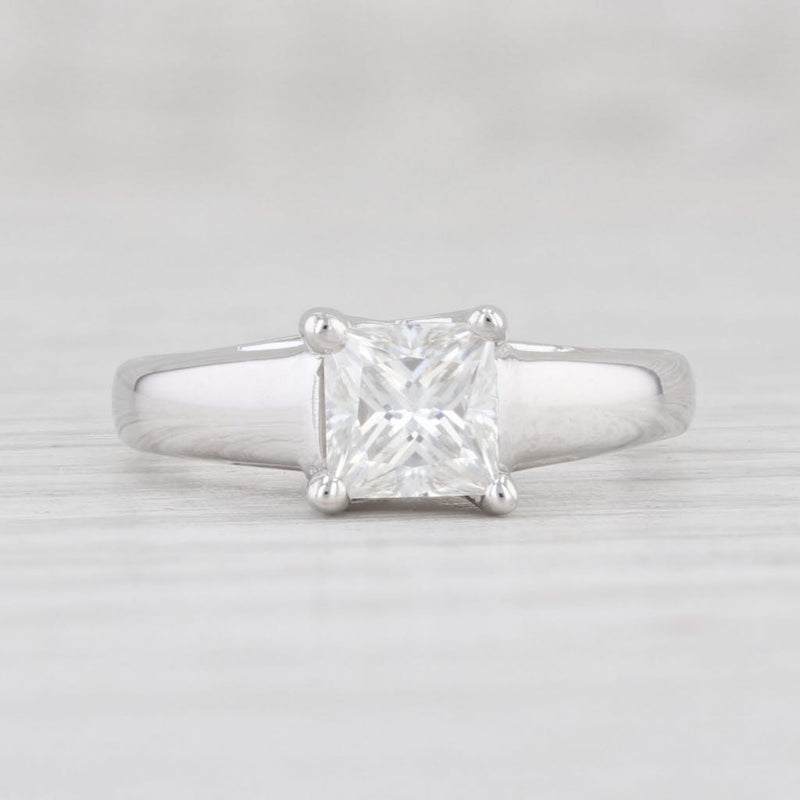 Light Gray 0.92ct Moissanite Engagement Ring 14k White Gold Size 4.5 Princess Solitaire