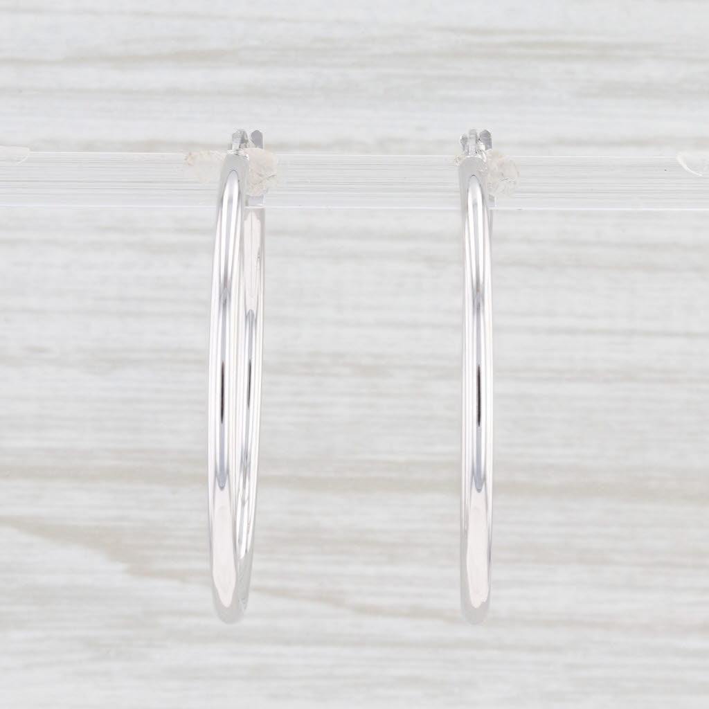Light Gray New Round Hoop Earrings 14k White Gold Snap Top Pierced Hoops 35mm X 2mm