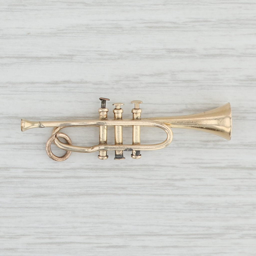 Light Gray Detailed Trumpet Charm 14k Yellow Gold Custom Handmade Pendant
