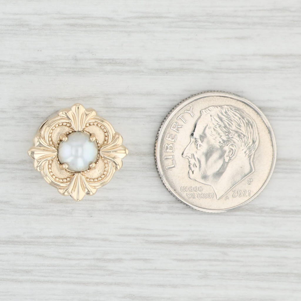 Light Gray Ornate Pearl Slide Charm 14k Yellow Gold Vintage Goldman Kobler