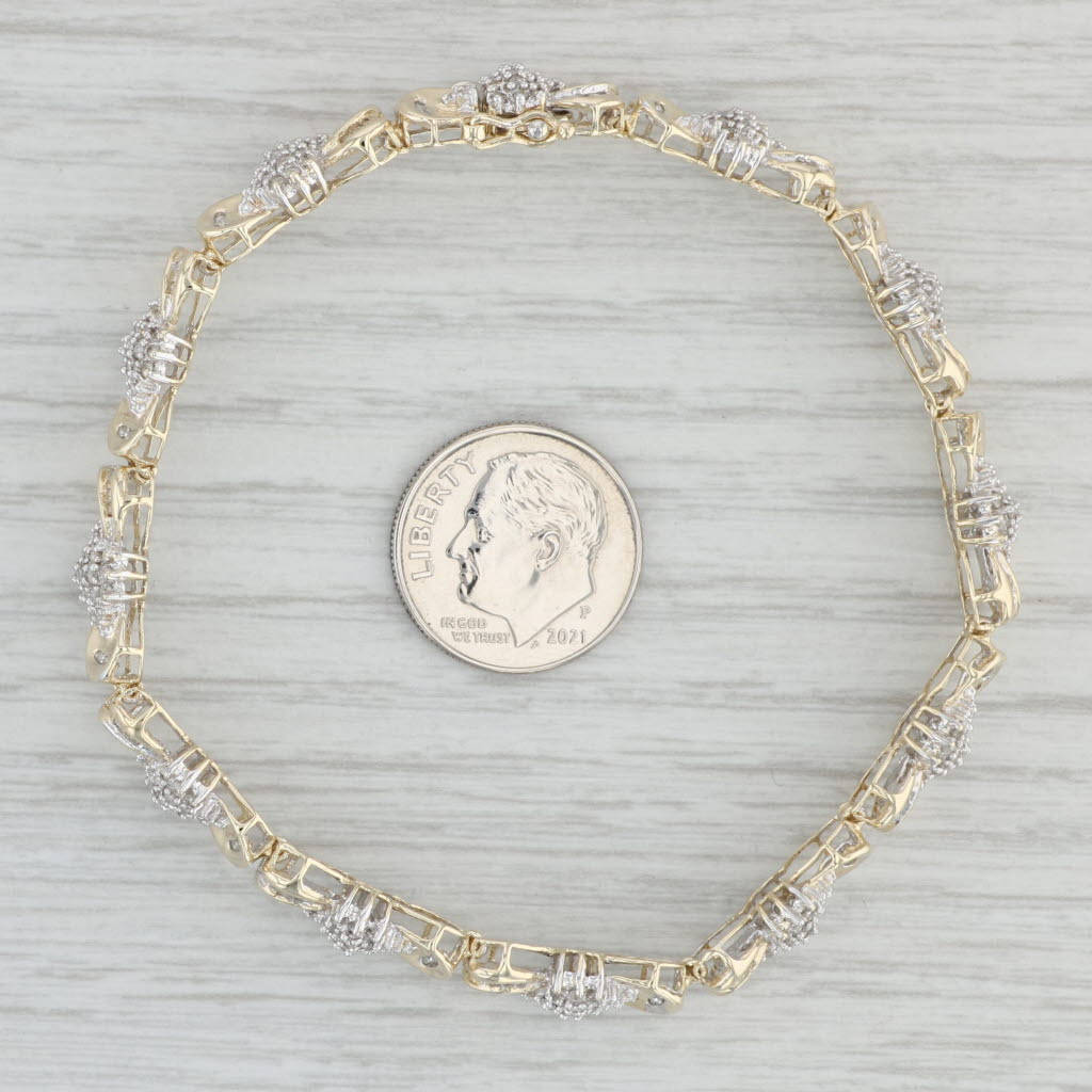Light Gray 1.36ctw Diamond Cluster Bracelet 10k Yellow Gold 7.25" 8.3mm