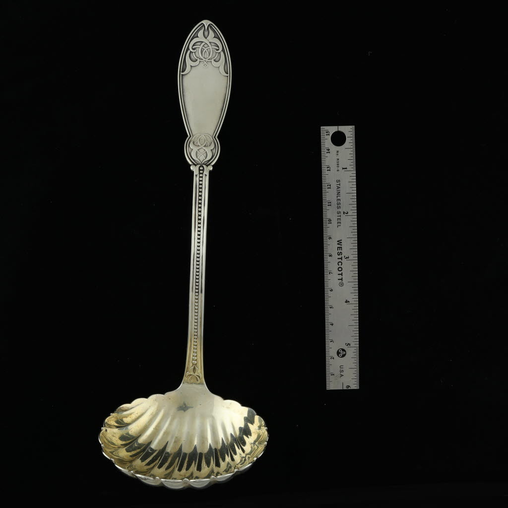 Black Wilson McGrew Shell Ladle Sterling Silver Gold Wash Vintage 10" Servingware