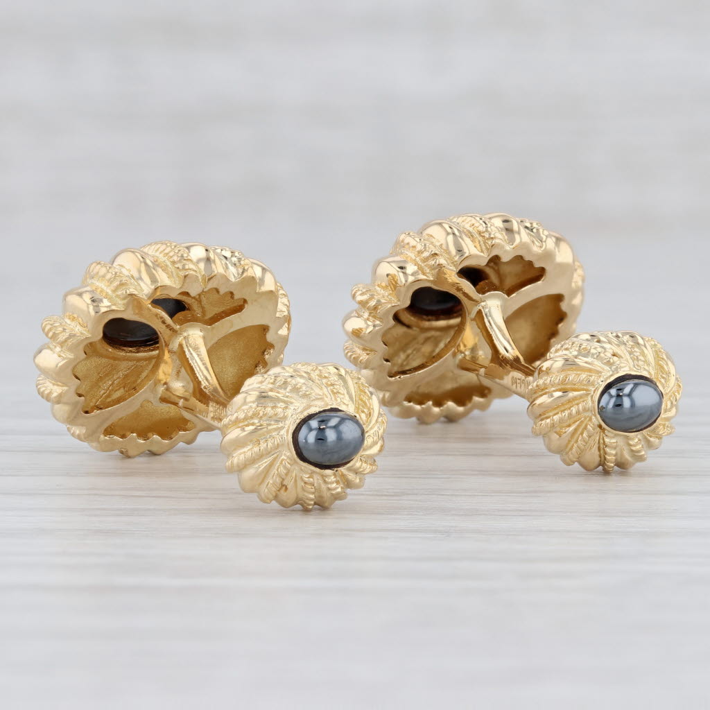Light Gray Tiffany & Co Schumberger Hematite Cufflinks w/ Pouch 18k Yellow Gold