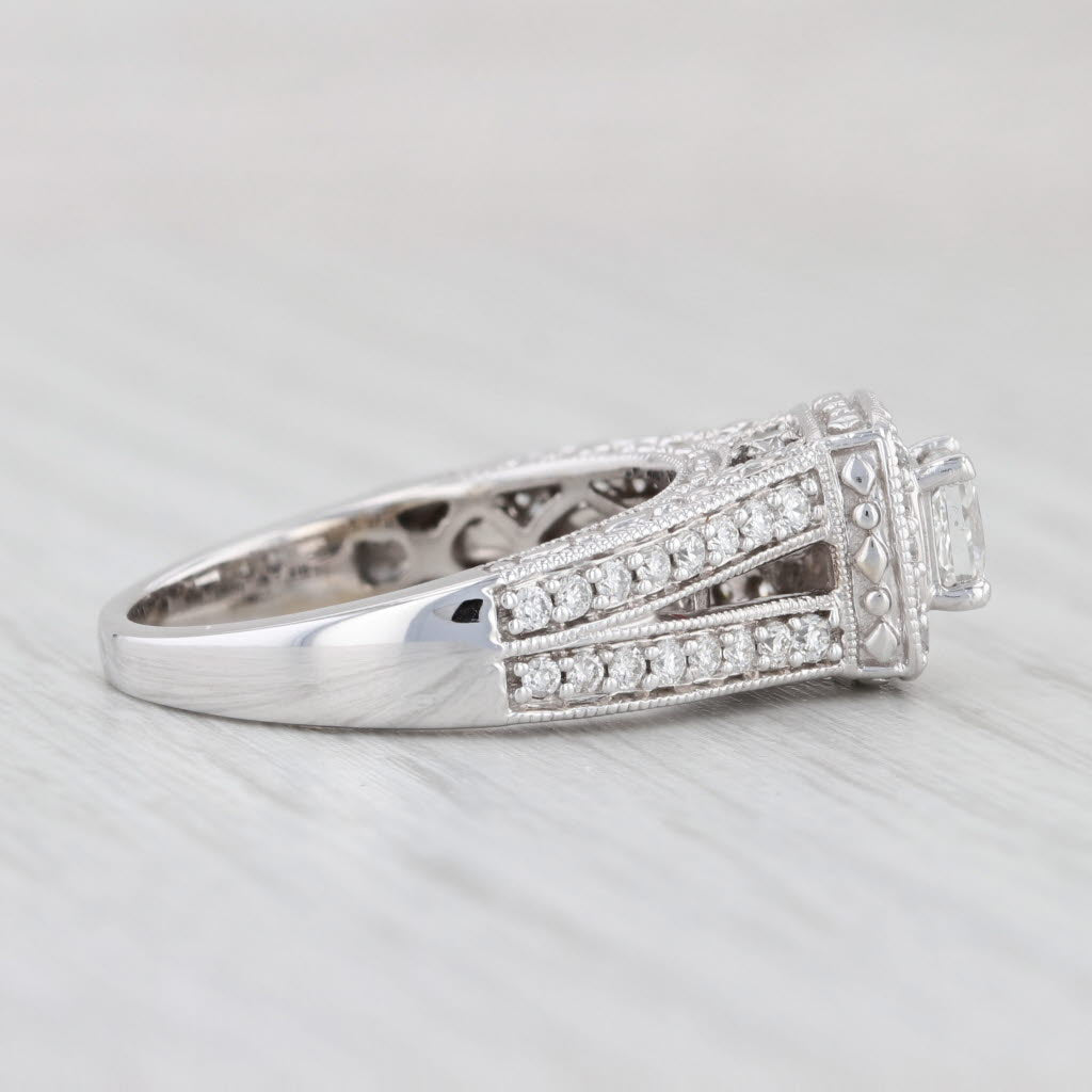 Light Gray 0.92ctw Princess Diamond Halo Engagement Ring 14k White Gold Size 7.25