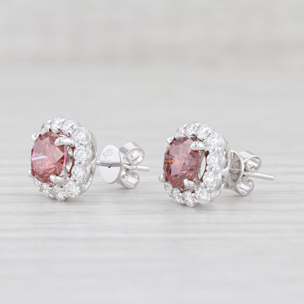 Light Gray New 2.80ctw Raspberry Pink White Diamond Halo Stud Earrings 14k White Gold