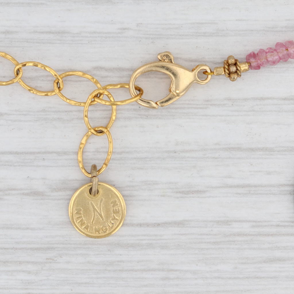 Light Gray New Nina Nguyen Pink Topaz Bead Necklace Gold Vermeil Sterling Long Adjustable