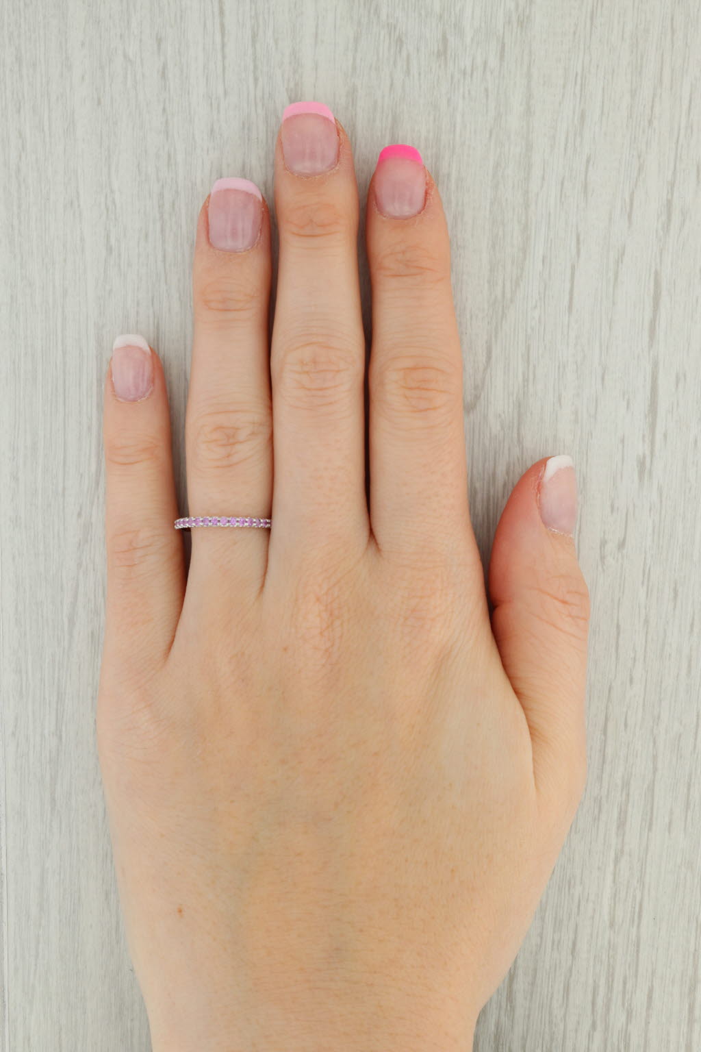 Tan New 0.58ctw Pink Sapphire Eternity Ring 14k White Gold Size 6.25 Stackable Band