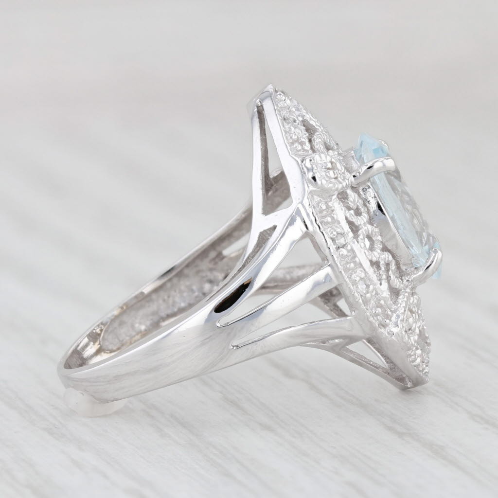 Light Gray 2.35ctw Oval Aquamarine Diamond Ring 10k White Gold Size 7 Cocktail