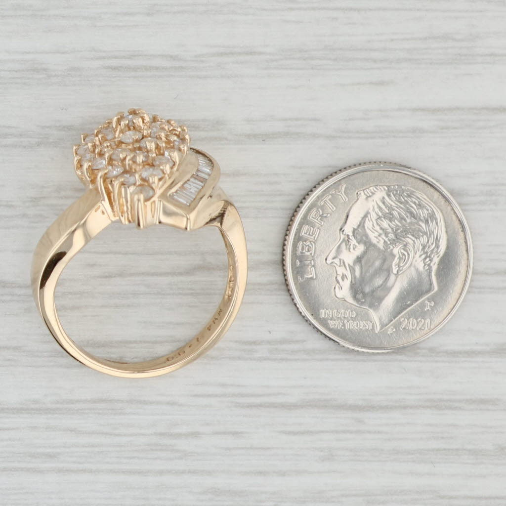 Light Gray 1ctw Diamond Cluster Teardrop Ring 14k Yellow Gold Size 6.5 Bypass