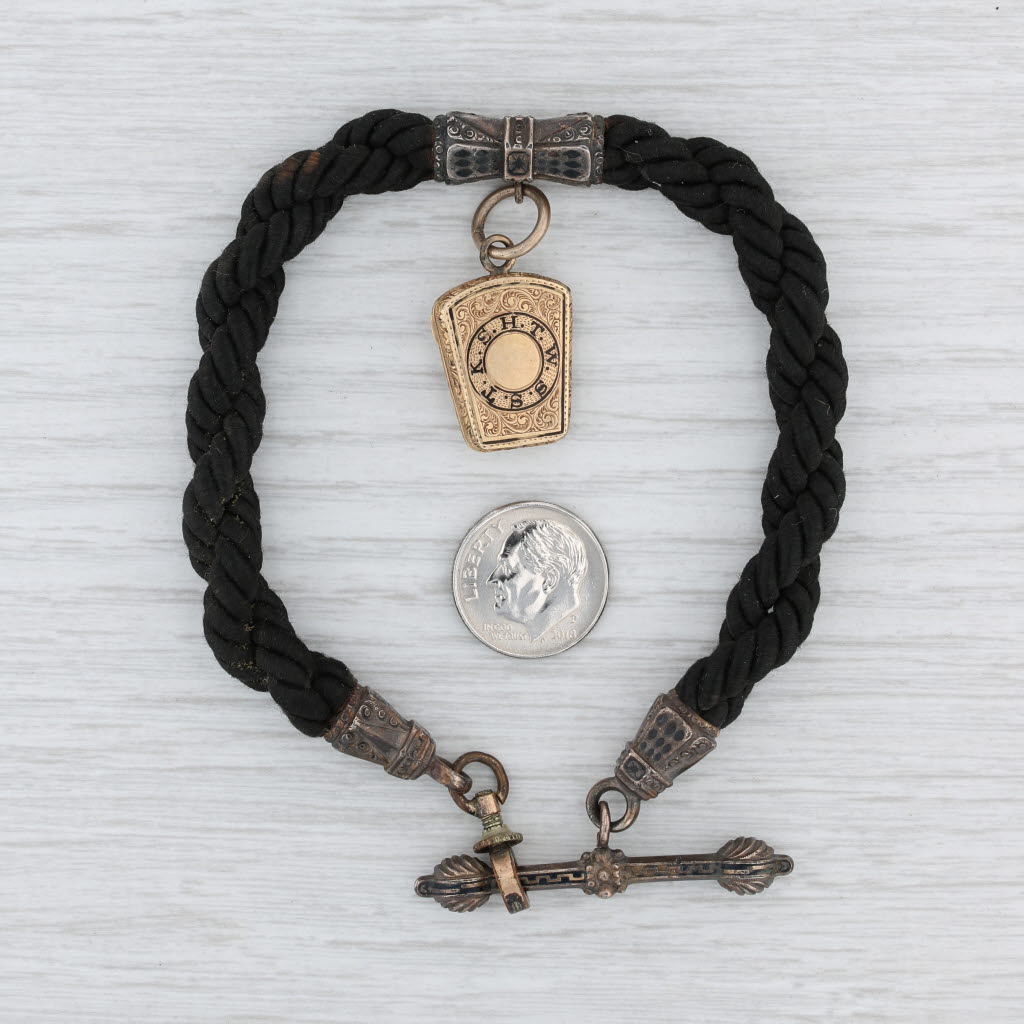 Light Gray Royal Arch Masonic Keystone Locket Bracelet Woven Cord 14k Gold Silver 9.25"