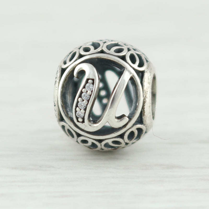 Light Gray New Authentic Pandora Vintage U Charm 791865CZ Sterling Silver Letter "U"