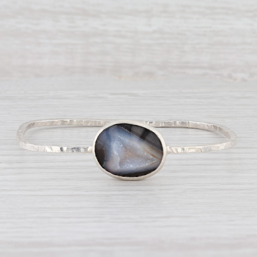Light Gray New Nina Nguyen Agate Druzy Geode Bangle Bracelet Sterling Silver 8”