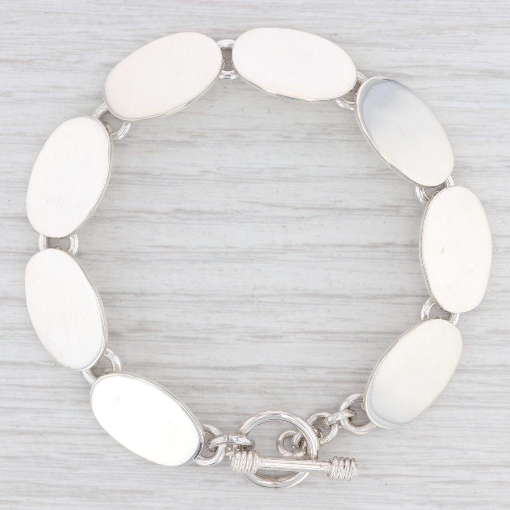 Light Gray New Oval Link Bracelet Sterling Silver 7.5” 13.9mm Toggle Clasp Engravable