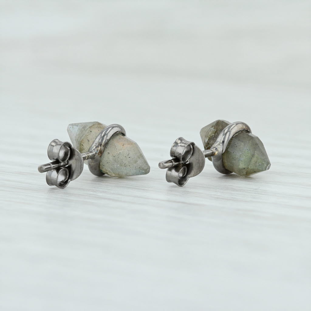 Light Gray New Labradorite Crystal Stud Earrings Sterling Silver Pierced