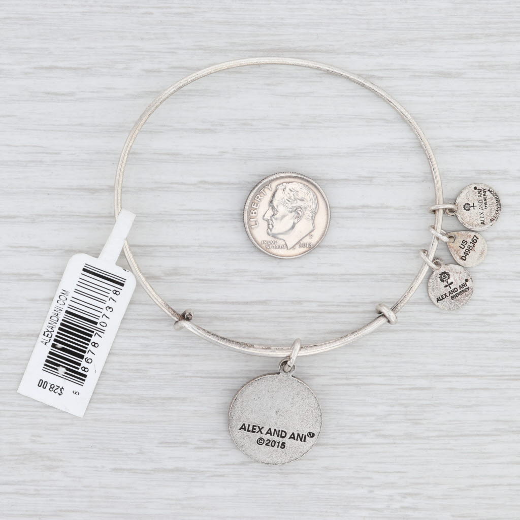 Light Gray New Alex and Ani Initial X Bangle Charm Bracelet Rafaelian Silver Expandable