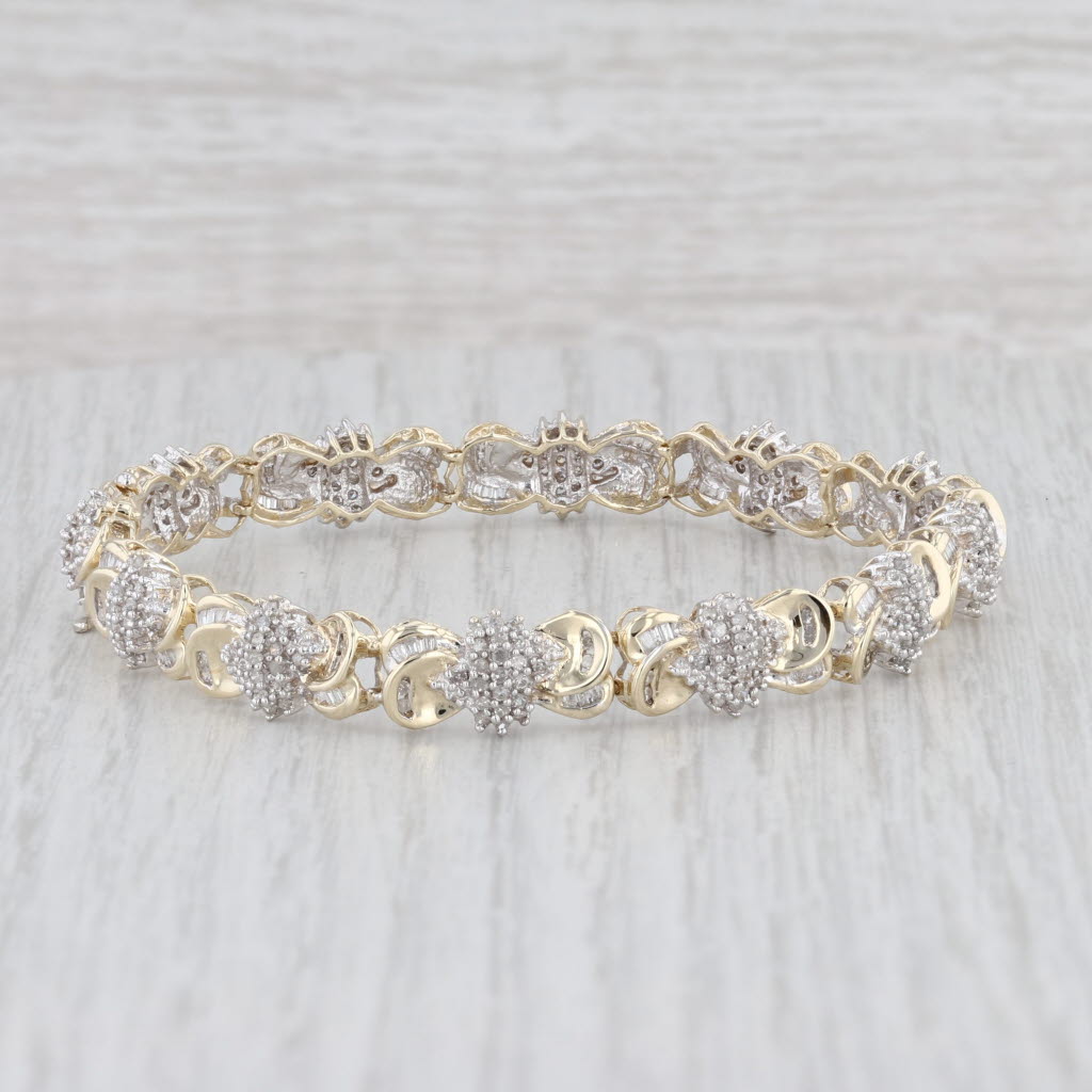 Light Gray 1.36ctw Diamond Cluster Bracelet 10k Yellow Gold 7.25" 8.3mm
