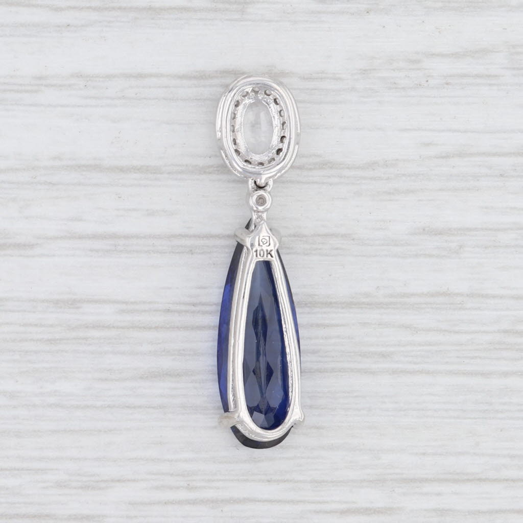 Light Gray New 7ctw Blue & White Synthetic Sapphire Drop Pendant 10k White Gold