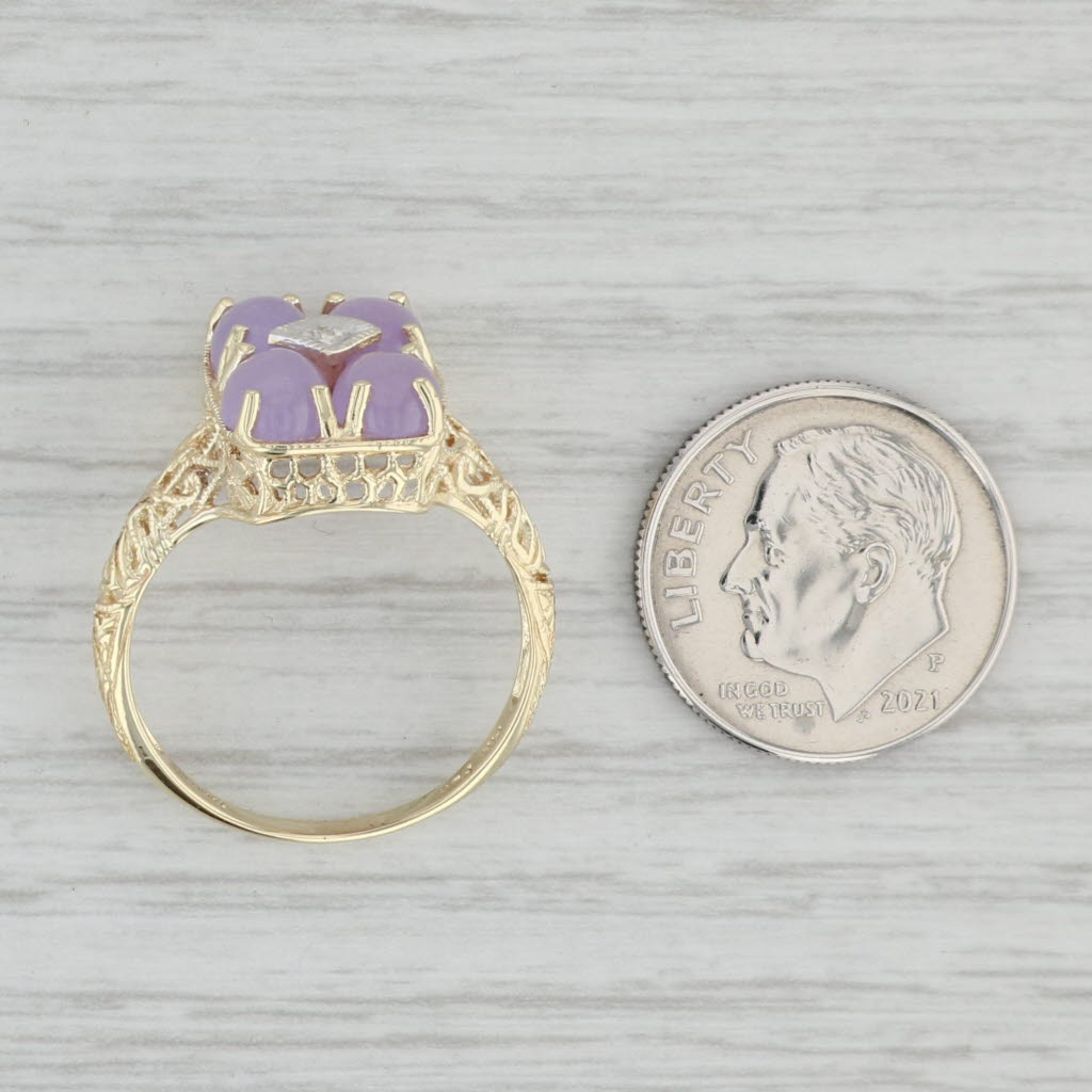 Gray Lavender Jadeite Jade Diamond Filigree Ring 14k Yellow Gold Size 8