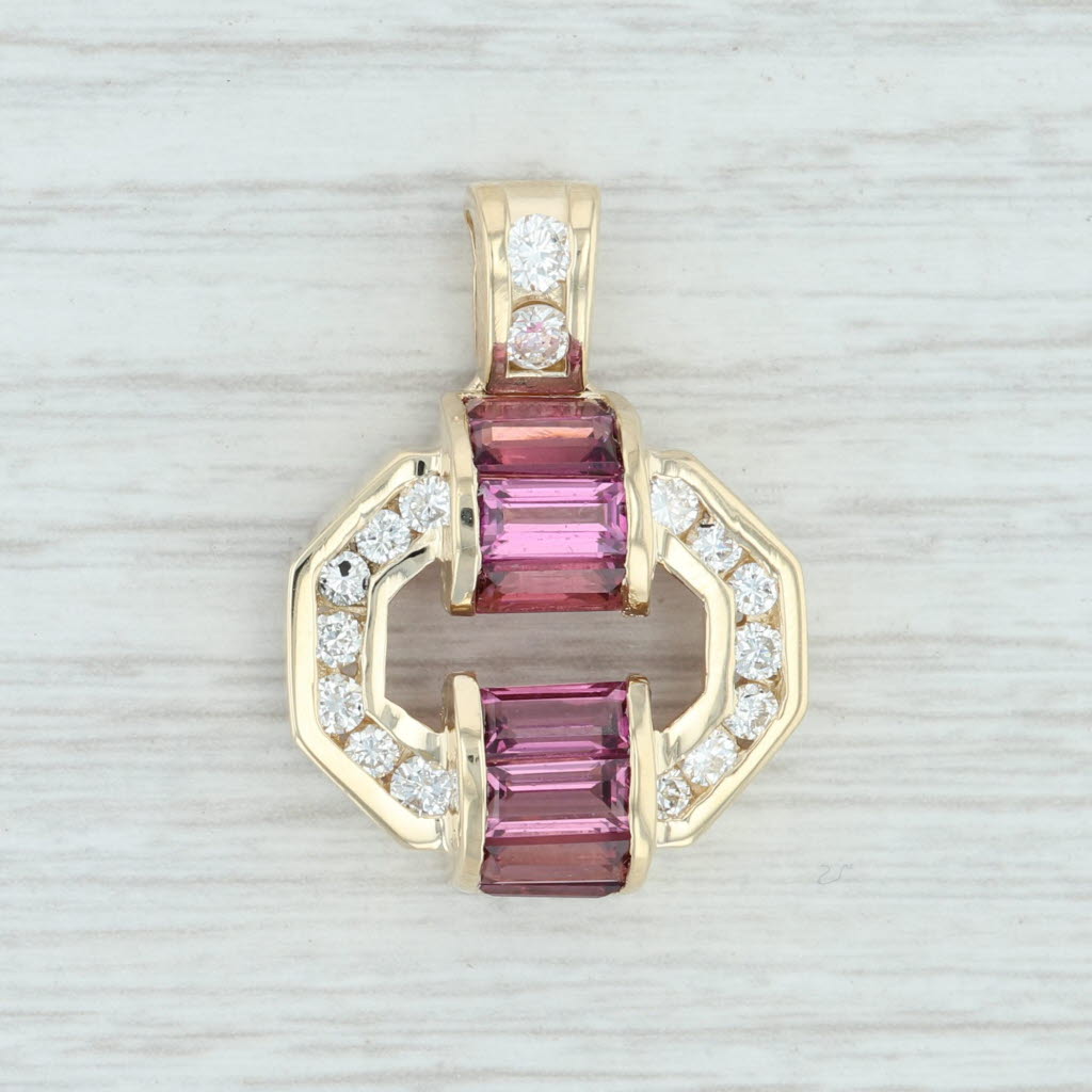 Light Gray 1.84 Garnet & Diamond Pendant 14k Yellow Gold Circle Statement