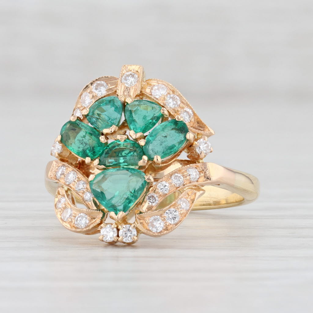 Light Gray 1.68ctw Emerald Diamond Ring 18k Yellow Gold Size 7.5 Gemstone Cocktail