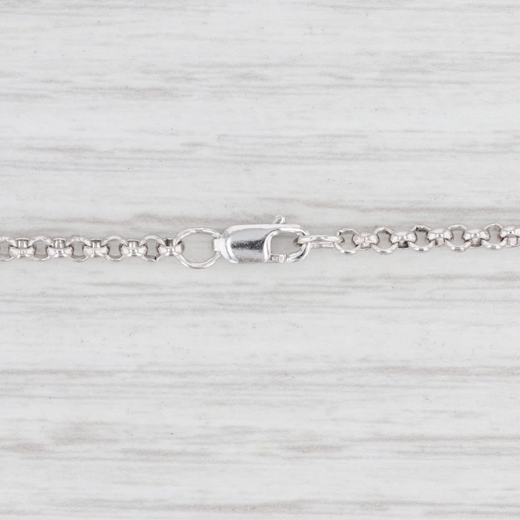 Light Gray New Dog Tag Pendant Necklace Black Diamonds Sterling Silver 21.5" Rolo Chain