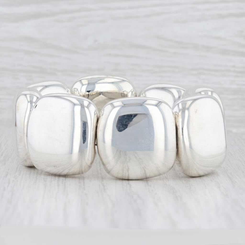 Light Gray New Stretchable Statement Squares Bracelet Sterling Silver Double Strand Mexico