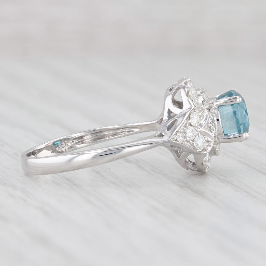 Light Gray New 2.97ctw Blue Zircon Diamond Halo Ring 14k White Gold Size 7 Engagement