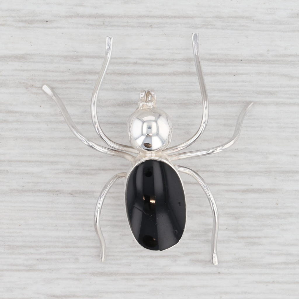 Light Gray New Spider Brooch Black Resin Sterling Silver Insect Jewelry Statement Pin