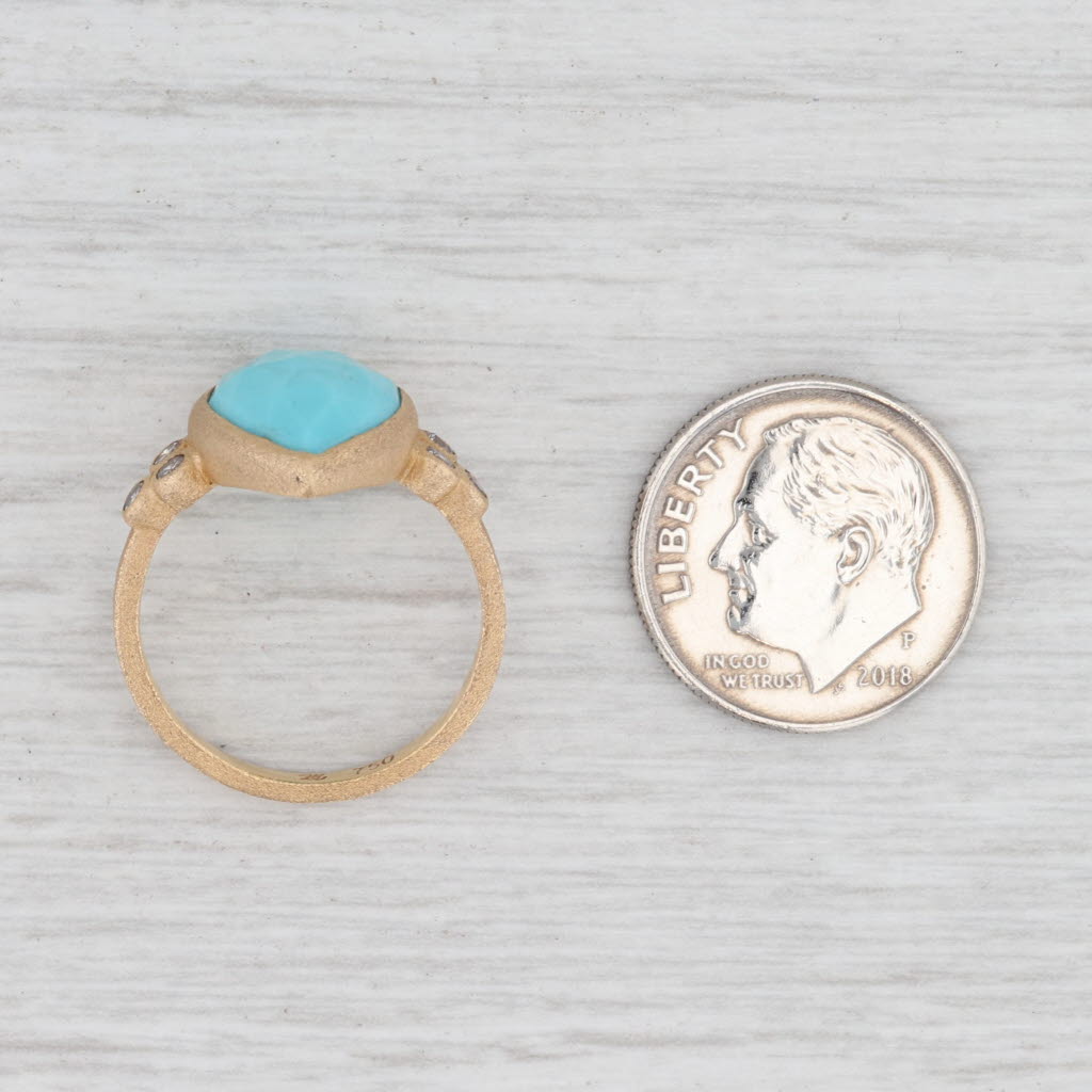 Light Gray New Nina Nguyen Turquoise Diamond Ring 18k Yellow Gold Size 6.5 Teardrop