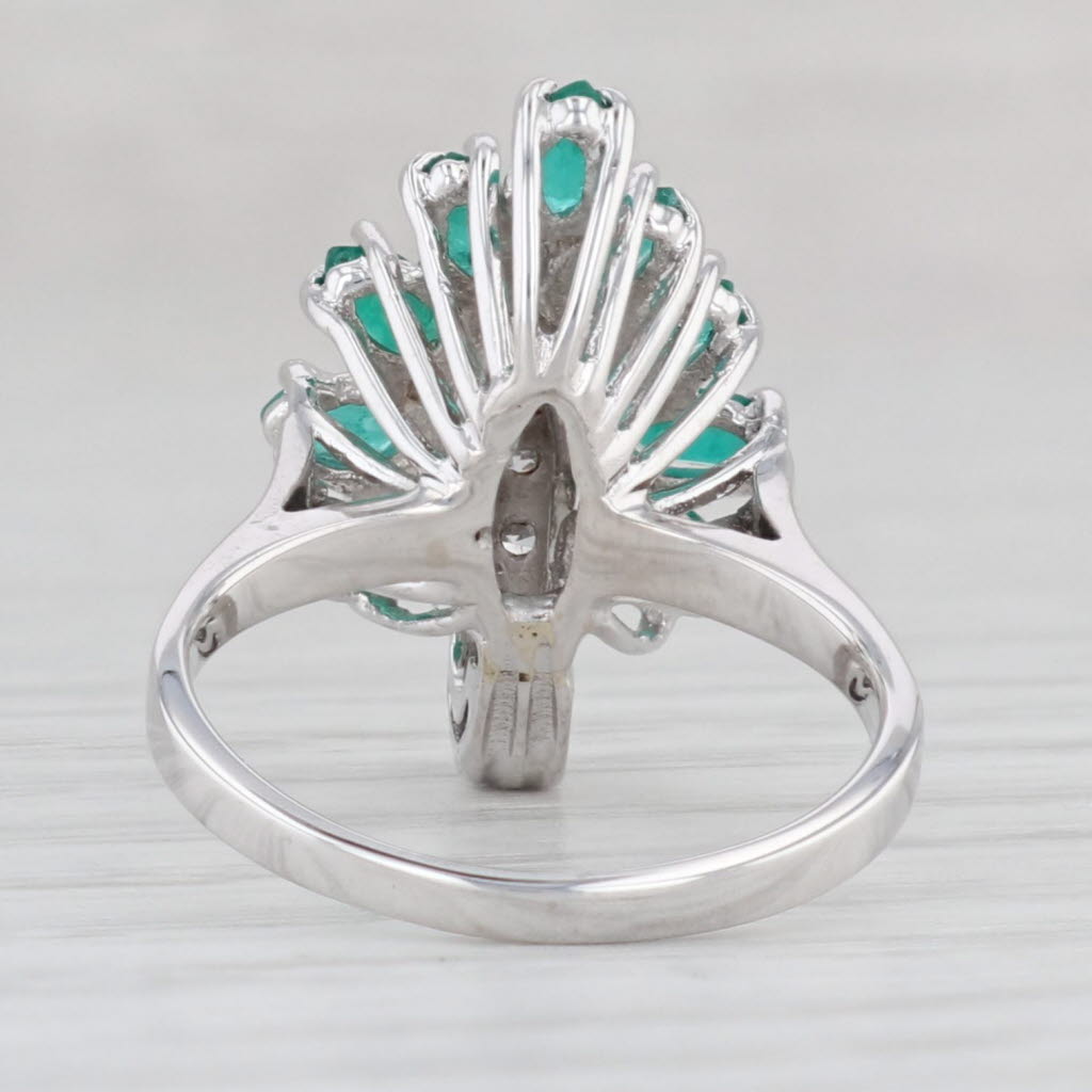 Light Gray 0.87ctw Lab Created Emerald Diamond Cluster Ring 14k White Gold Size 5 Cocktail