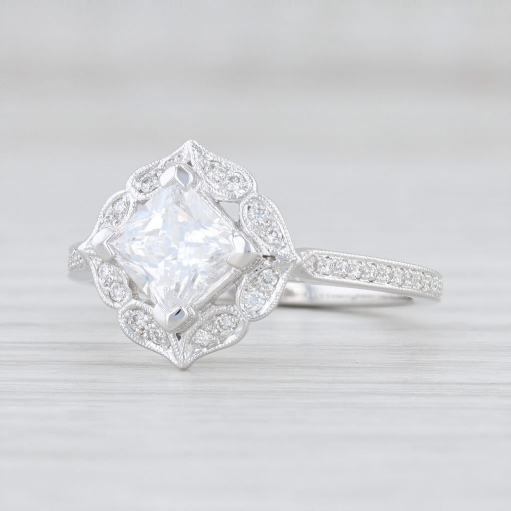 Light Gray New Beverley K Semi Mount Engagement Ring Diamond Halo 14k Gold SZ 6.5 Princess